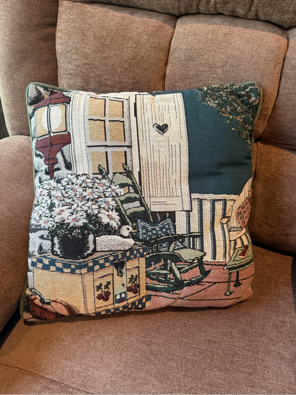 Tapestry Throw Pillow with Garden Porch Scene - Multi-Color | Cottage core